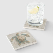 Turquoise Sea Turtle Coastal Art ストーンコースター (横)