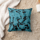 Turquoise Shades with Black Small Shapes Print クッション (ブランケット)
