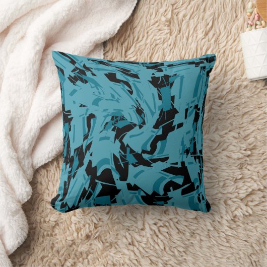 Turquoise Shades with Black Small Shapes Print クッション (ブランケット)