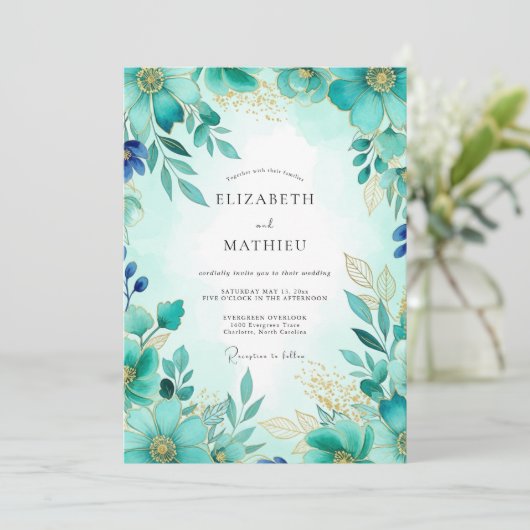 Turquoise Shimmering Spring Wedding 招待状 (スタンド正面)