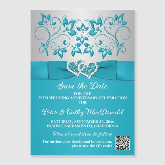 Turquoise, Silver 25th Anniversary 5x7 Magnet (正面)