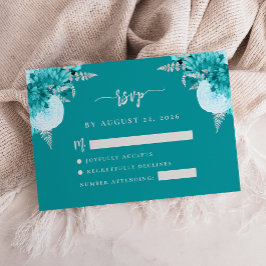 Turquoise Silver Floral Script Wedding RSVP Enclo エンクロージャーカード