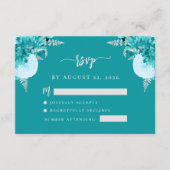 Turquoise Silver Floral Script Wedding RSVP Enclo エンクロージャーカード (正面)