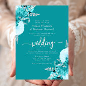 Turquoise Silver Floral Wedding 招待状
