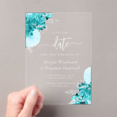 Turquoise Silver Floral Wedding Save the Date アクリル招待状 (インサイチュ (ポータブル))