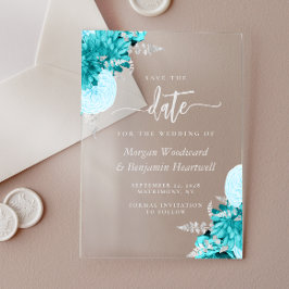 Turquoise Silver Floral Wedding Save the Date アクリル招待状