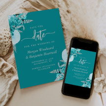 Turquoise Silver Floral Wedding Save the Date