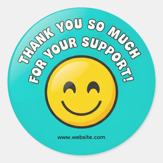 Turquoise Smiley Thank You Business Sticker  ラウンドシール (正面)