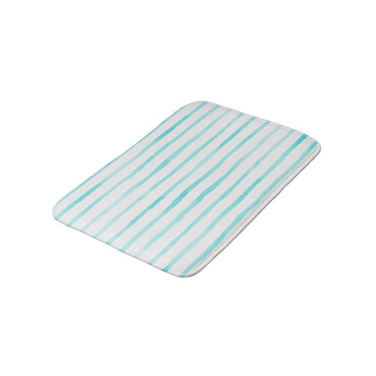 Turquoise Stripes Coastal Bath Mat バスマット (アングル)