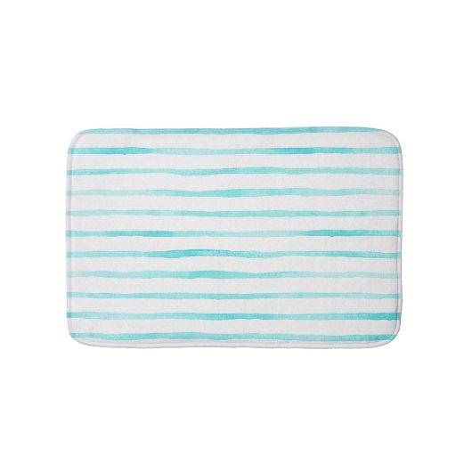 Turquoise Stripes Coastal Bath Mat バスマット (正面)