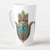 Turquoise Third Eye Hamsa カフェラテマグ (左アングル)