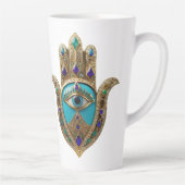 Turquoise Third Eye Hamsa カフェラテマグ (右)
