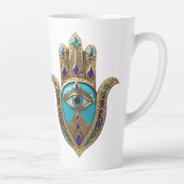 Turquoise Third Eye Hamsa カフェラテマグ
