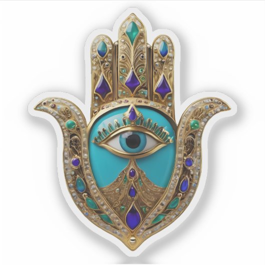 Turquoise Third Eye Hamsa シール (正面)