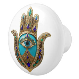 Turquoise Third Eye Hamsa セラミックノブ