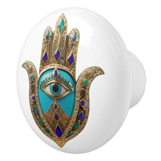 Turquoise Third Eye Hamsa セラミックノブ (右)