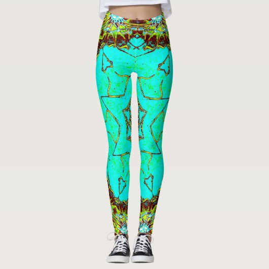 Turquoise Tribal Art Leggings レギンス (正面)