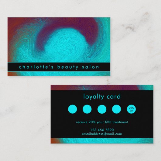 Turquoise Unique Modern Cool Hair Nail Salon ロイヤリティカード (正面/裏面)