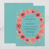 Turquoise Vibrant Tropical Wedding 招待状 (正面/裏面)