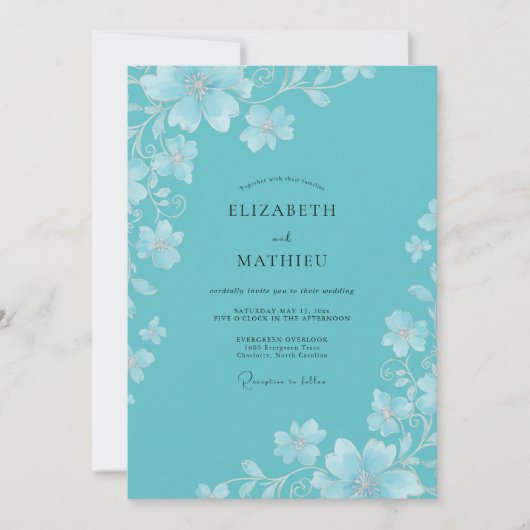 Turquoise Vivacious Coastal Wedding 招待状 (正面)