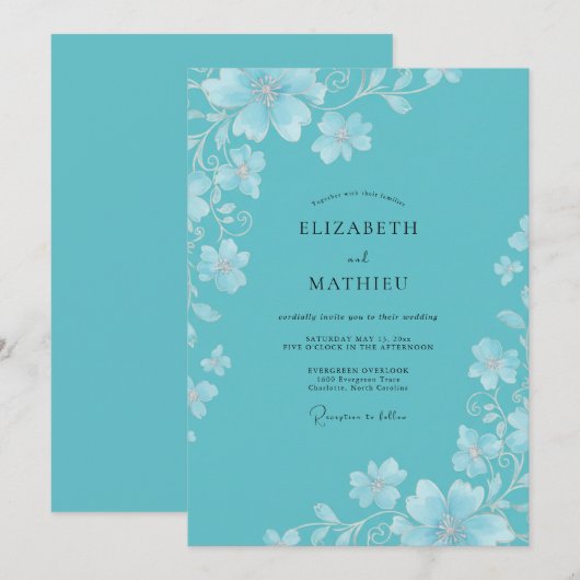 Turquoise Vivacious Coastal Wedding 招待状 (正面/裏面)