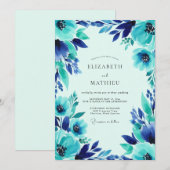Turquoise Vivid Coastal Wedding 招待状 (正面/裏面)