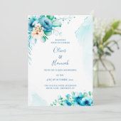  Turquoise Watercolor Floral Wedding Invitation 招待状 (スタンド正面)