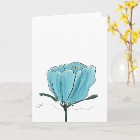 Turquoise Watercolor Flower Card カード (黄色い花)