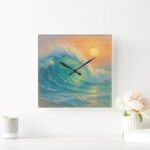 Turquoise Wave - Pastel Painting Style Art スクエア壁時計 (ホーム)
