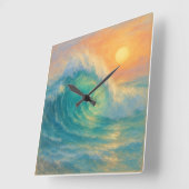 Turquoise Wave - Pastel Painting Style Art スクエア壁時計 (傾斜)