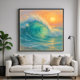 Turquoise Wave - Pastel Painting Style Art ポスター