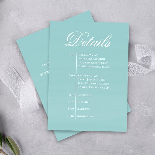 Turquoise Wedding Timeline Details Simple RSVP エンクロージャーカード