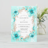Turquoise Whimsical Botanical Winter Wedding 招待状 (スタンド正面)