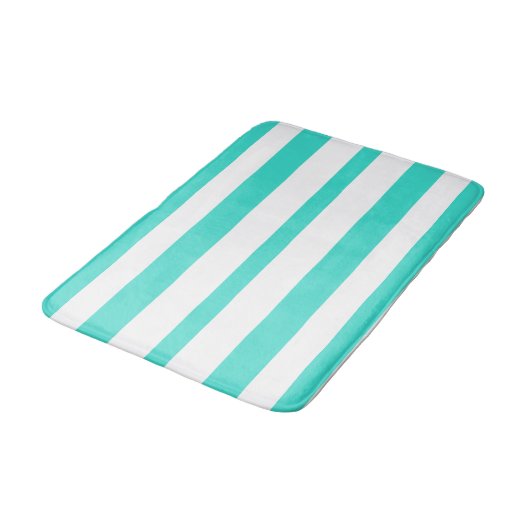 Turquoise White Beachy Summer Stripes バスマット (アングル)