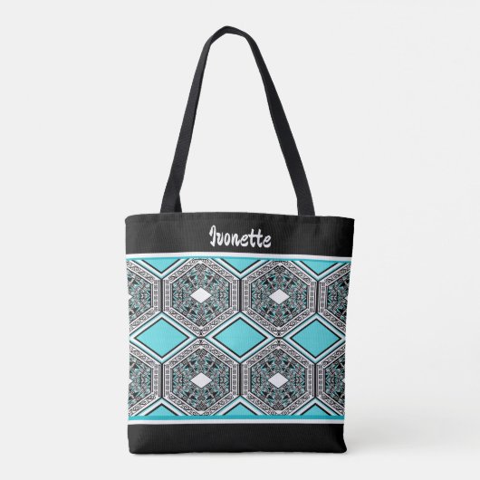 Turquoise, White & Black Tribal Tapestry トートバッグ (裏面)