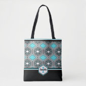 Turquoise, White & Black Tribal Tapestry トートバッグ (正面)