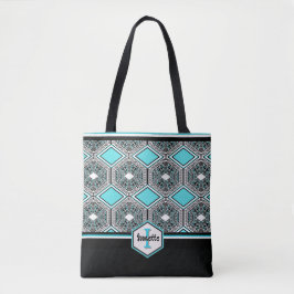 Turquoise, White & Black Tribal Tapestry トートバッグ