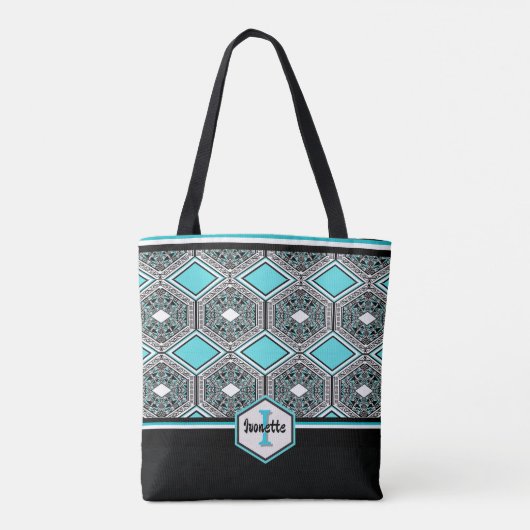 Turquoise, White & Black Tribal Tapestry トートバッグ (裏面)