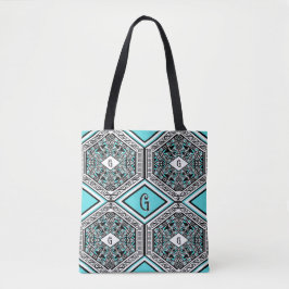 Turquoise, White & Black Tribal Tapestry Tote トートバッグ