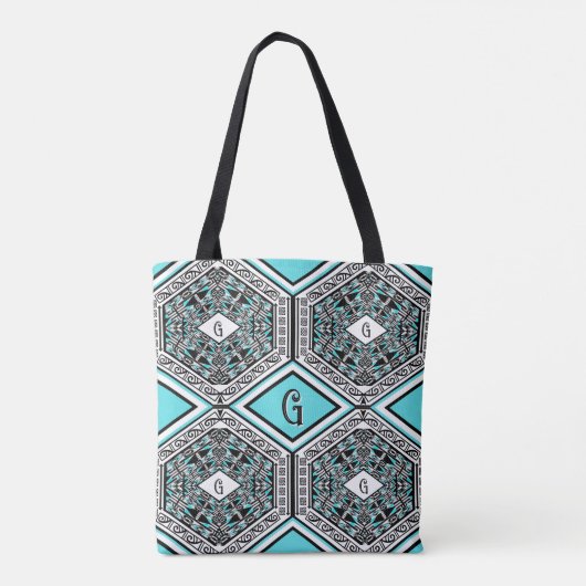 Turquoise, White & Black Tribal Tapestry Tote トートバッグ (裏面)