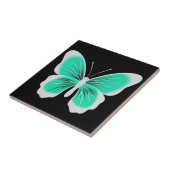 Turquoise white butterfly black background タイル (側面)
