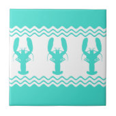 Turquoise White Coastal Lobster Stripes タイル (正面)