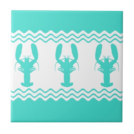 Turquoise White Coastal Lobster Stripes タイル (正面)