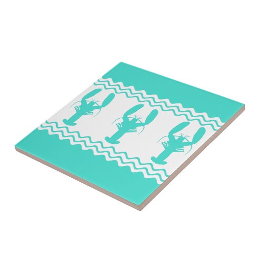 Turquoise White Coastal Lobster Stripes タイル (側面)