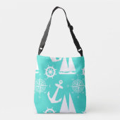 Turquoise White Nautical Coastal Boating クロスボディバッグ (裏面)