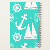 Turquoise White Nautical Coastal Boating ノートブック (裏面)