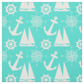 Turquoise White Nautical Coastal Boating ファブリック (見本)