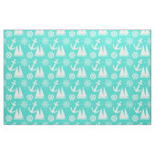 Turquoise White Nautical Coastal Boating ファブリック (ファットクウォーター)