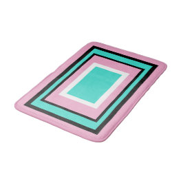 Turquoise White Pink Black Geometric バスマット