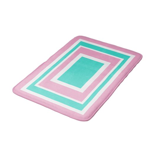Turquoise White Pink Geometric バスマット (アングル)
